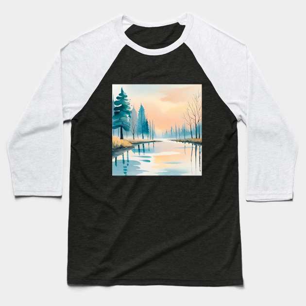 Lake pastel water color painting Baseball T-Shirt by thetelly